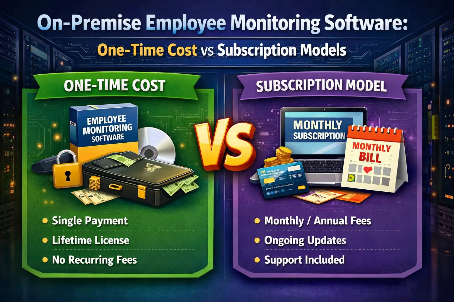 On Premise Employee Monitoring Software: One-Time Cost vs Subscription Models